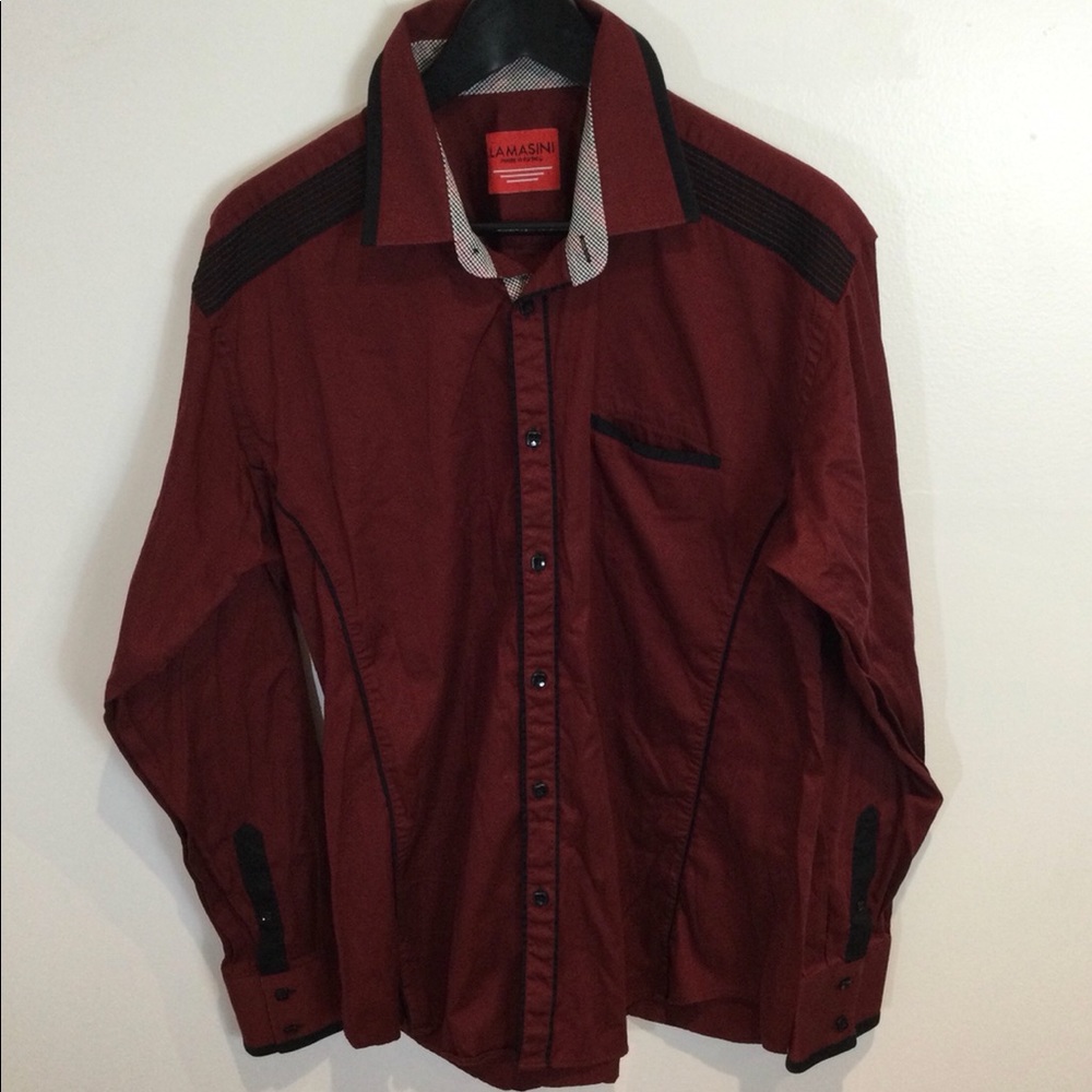 LAMASINI RED LONG SLEEVE CASUAL BUTTON DOWN SHIRT EUC SZ XL